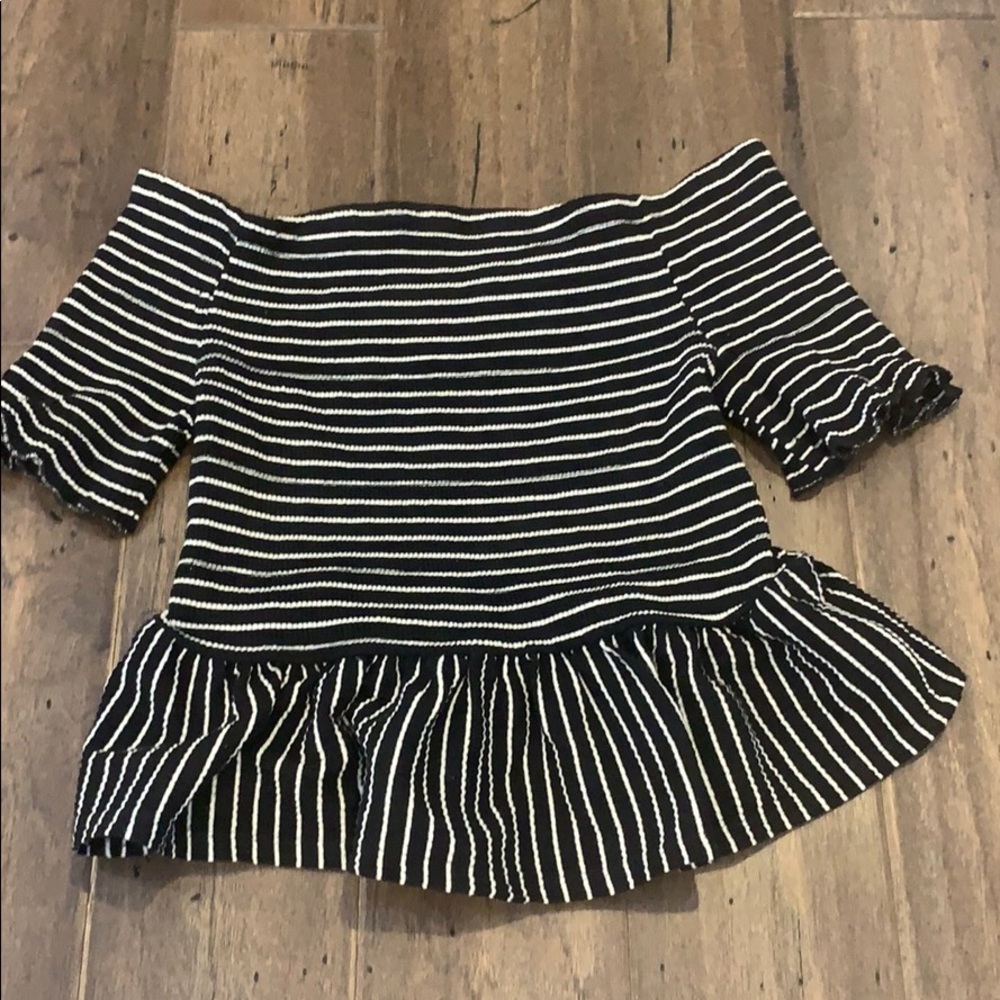 Who What Wear Peplum Top Striped Off Shoulder